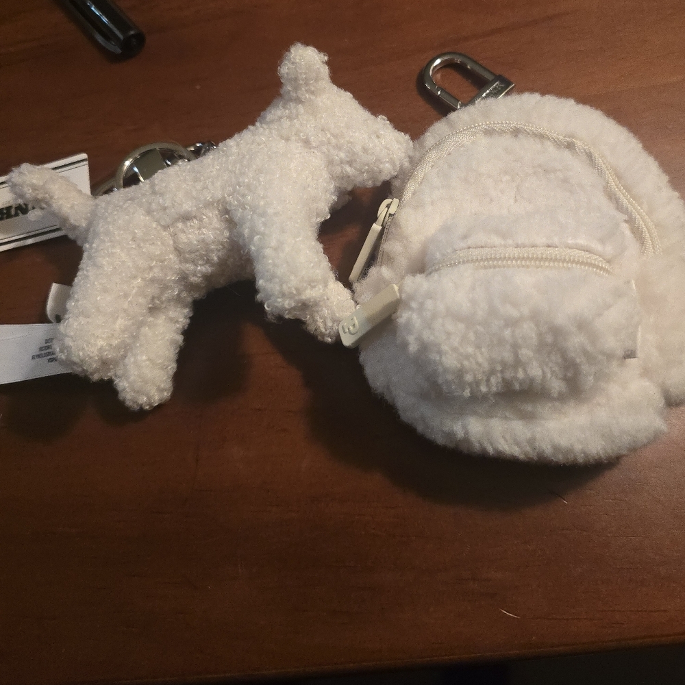 PINK Victoria's Secret White Plush Dog Backpack Set